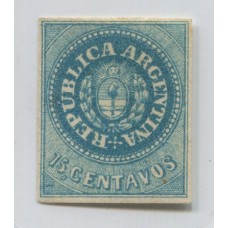 ARGENTINA 1862 GJ 09 ESCUDITO de 15 Cts. NUEVA CON SUAVES E INFIMOS ADELGAZAMIENTOS DE HERMOSO ASPECTO, FRESCO COLOR 4 MARGENES Y CON VARIEDAD EN ANGULO INFERIOR IZQUIERDO MAGNIFICO EJEMPLAR U$ 385 + !!!